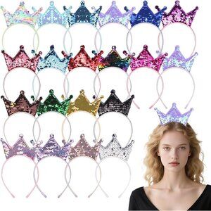 20 Pack Sparkling Princess Crown Headbands Women Glitter Sequin Headwear